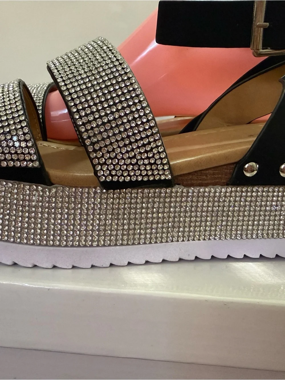 Forever 21 Black Rhinestone Platform Sandals